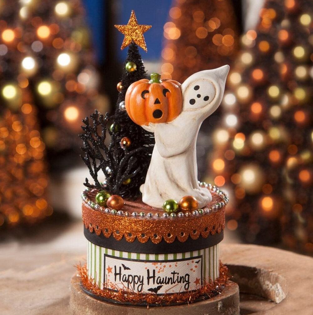 Bethany Lowe Happy Haunting Ghost On Box Halloween Vintage Inspired Decor NEW